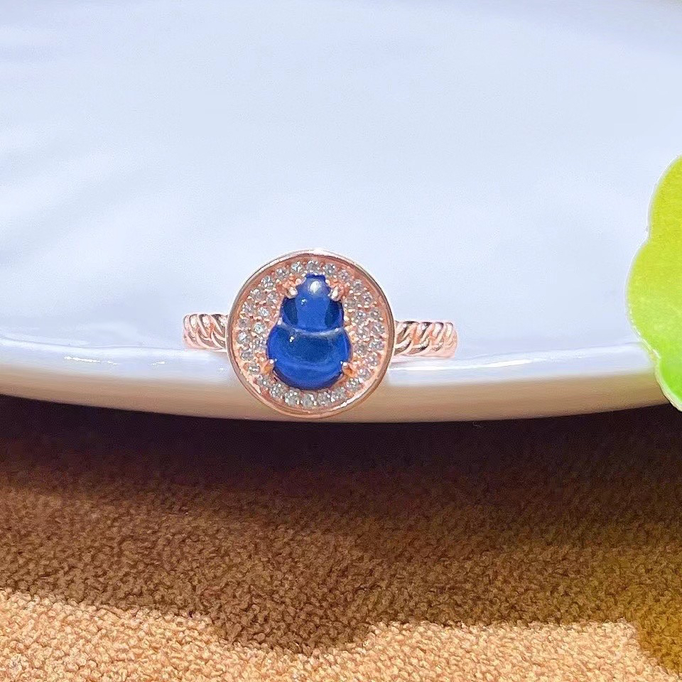 天然琥珀墨西哥蓝珀葫芦戒指墨西哥蓝珀S925银轻奢时尚女款戒指