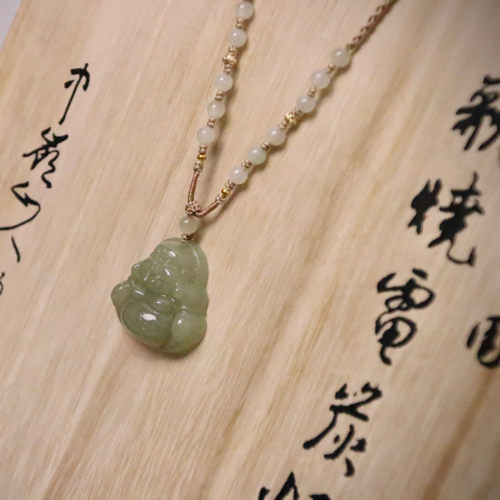 Tina正品天然和田玉30mm佛公吊坠双面精雕手工编织绳多样性发货一