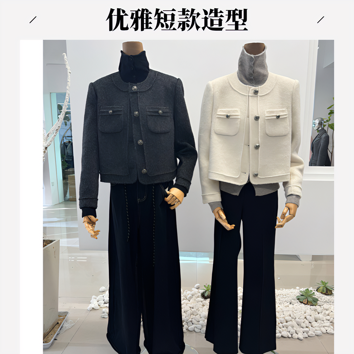 秋冬新款小香风双面呢短外套蚕丝大衣 格雷系外套 