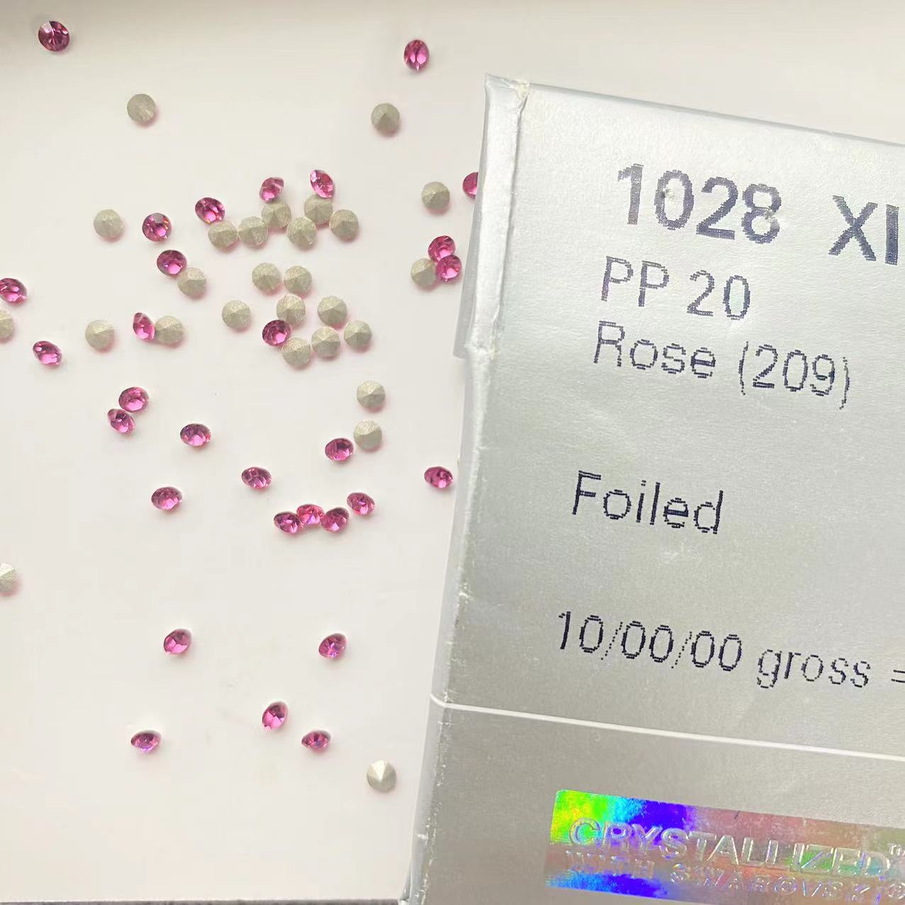 HH美甲钻饰品正品施华洛尖底圆形1028-PP20玫红(209)F20颗 超闪