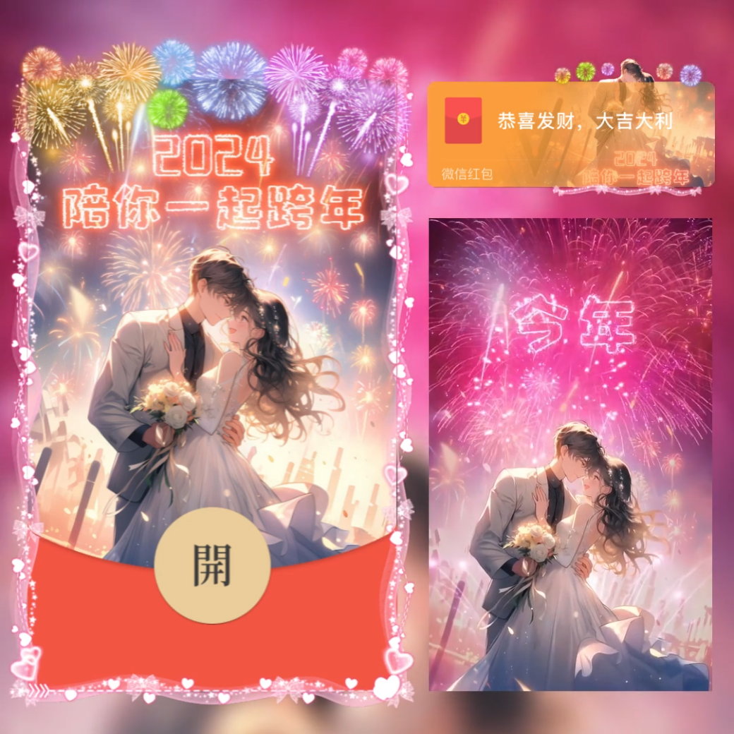 B08-陪你跨年2024年过年红包封面设计序列号浪漫爱情情侣特效封面