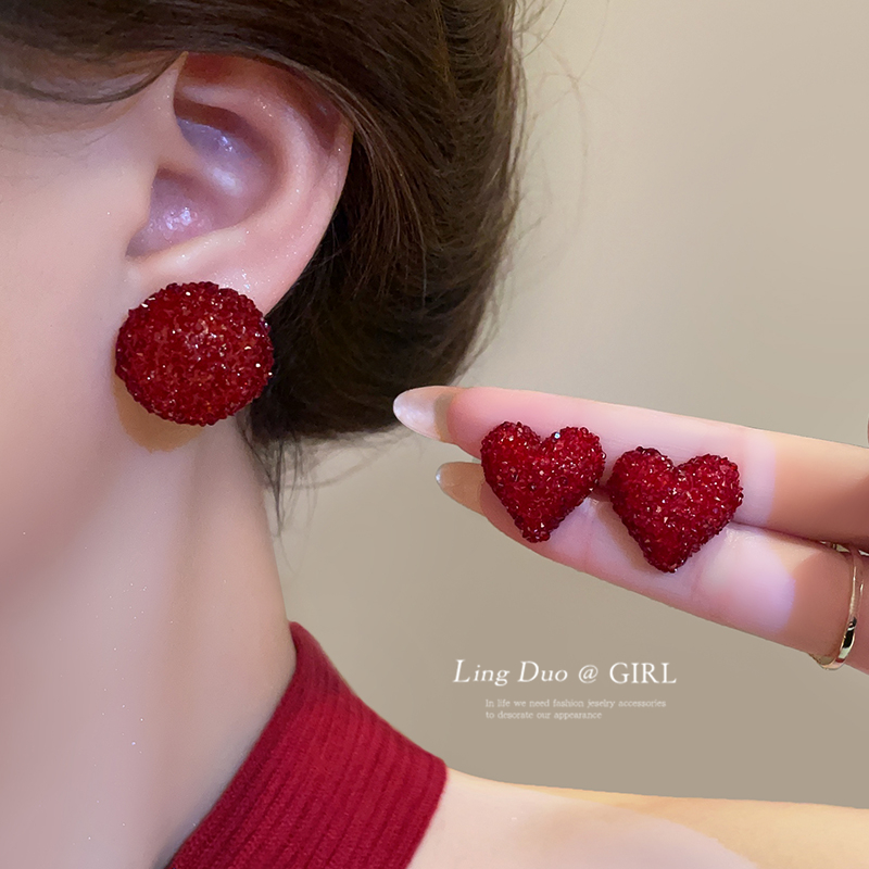 合金合成锆石耳饰 安可拉红爱心独特耳钉女小众耳环高级感耳饰270