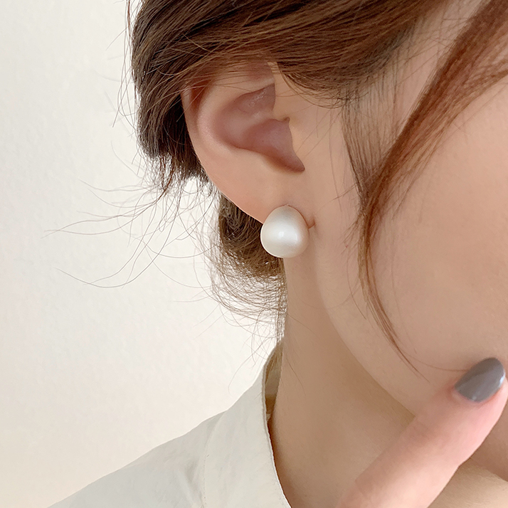 简约气质圆形水滴耳环女高级感磨砂金属风小众耳钉377