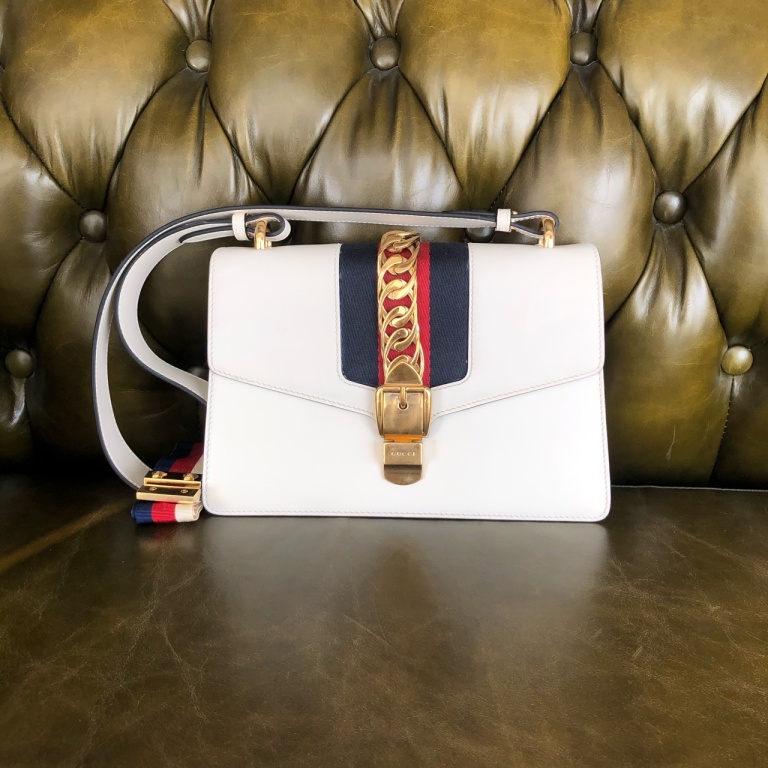 95新 GUCCI/古驰 安洁利知之 GUCCI白金塞尔维亚单肩包 409413H