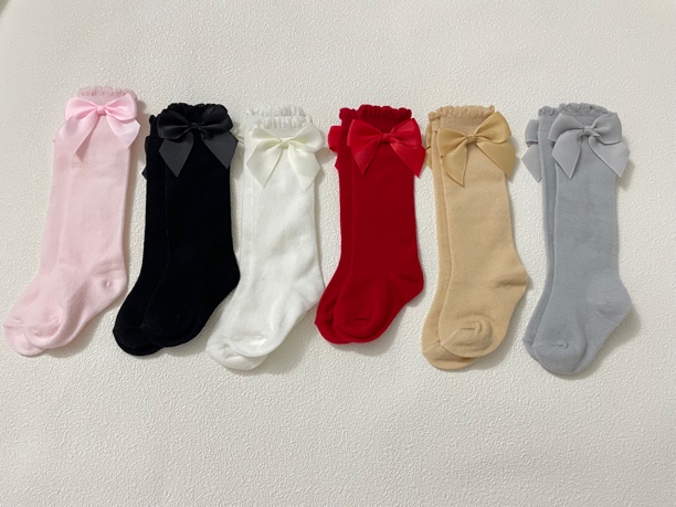 婴儿宝宝大蝴蝶结礼服女童学生公主袜子长筒纯色松口袜子小腿袜