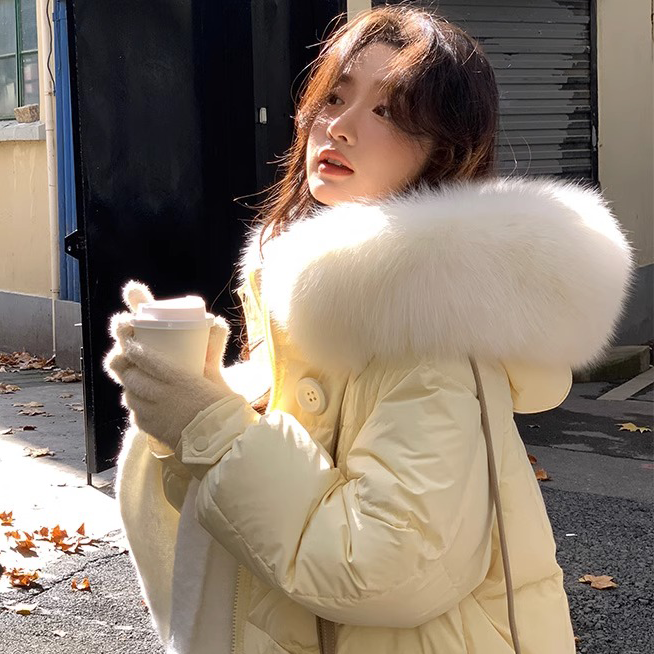 羽绒服女2023新款爆款冬季中长款时尚高端毛领设计韩版简约外套