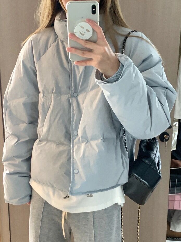 反季冬季新款奶蓝色羽绒服女短款小个子韩版通勤90白鸭绒加厚外套
