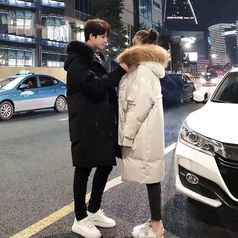 2023新款羽绒服男式时尚情侣中长款加厚防寒防风大毛领白鸭绒外套