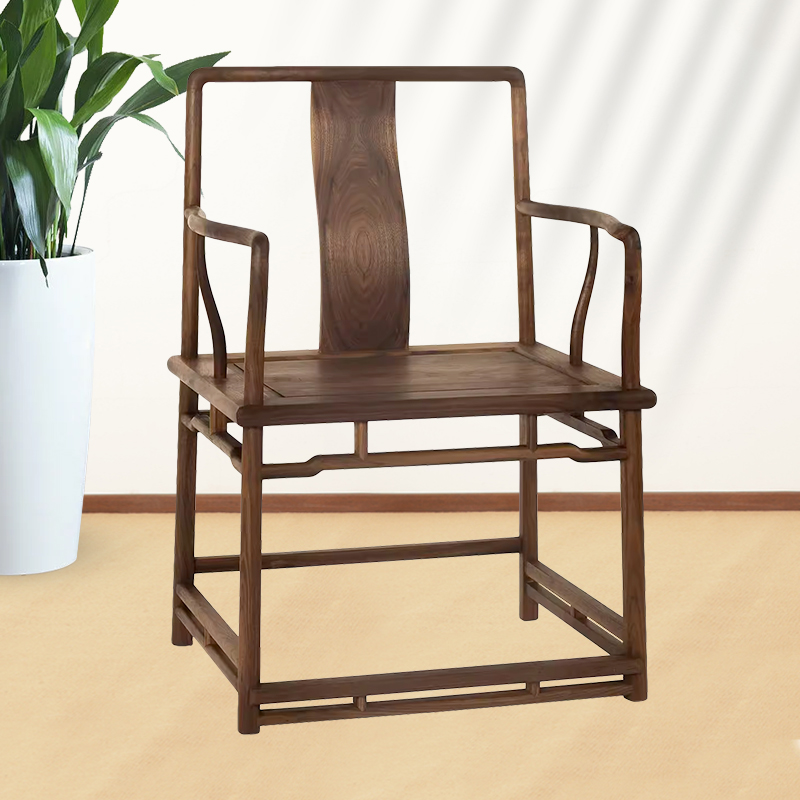 南官帽椅新中式实木禅意主人椅副椅北美黑胡桃北方老榆木全榫卯