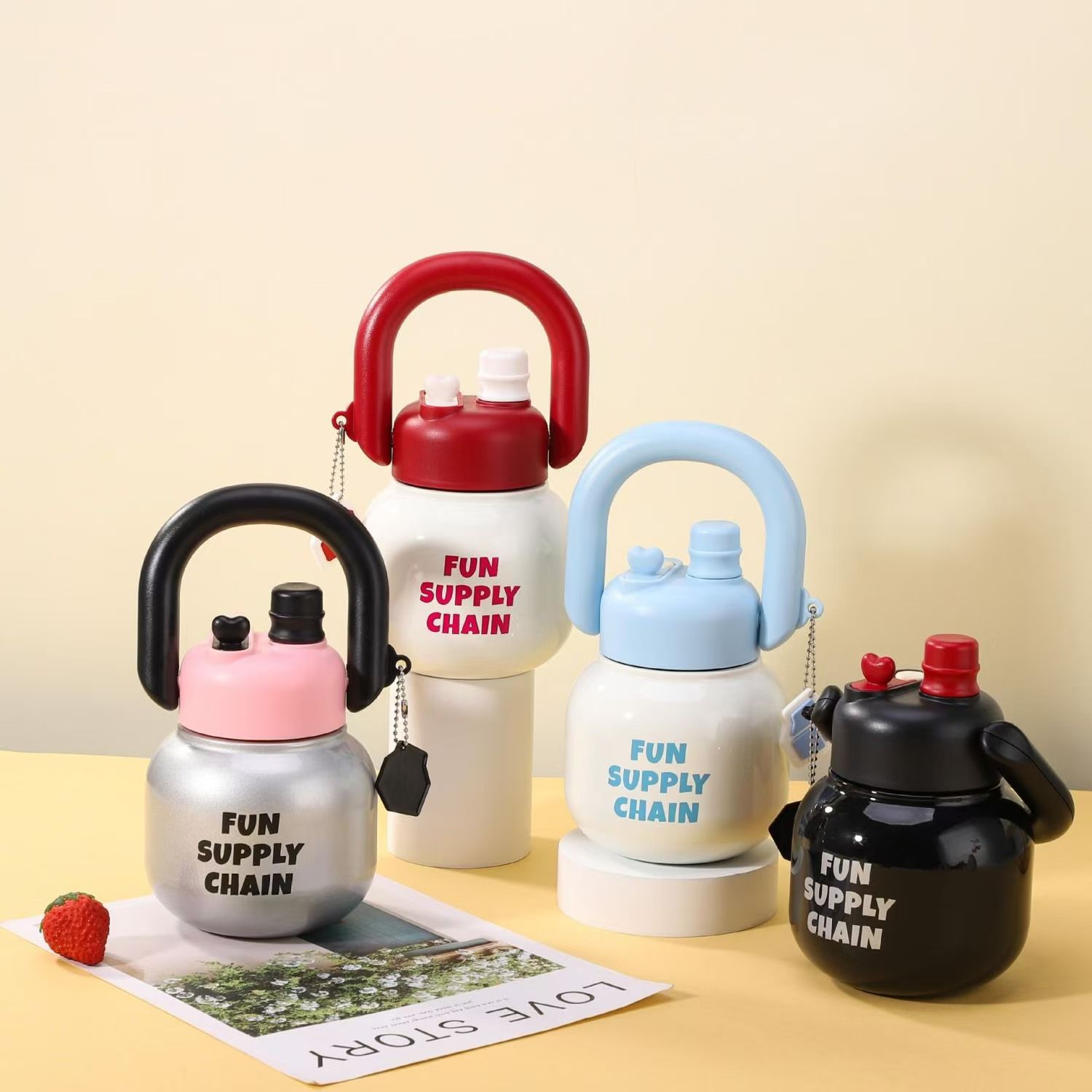 新款学生手提拎壶保温杯网红可爱便携双饮茶水分离吸管防摔水杯