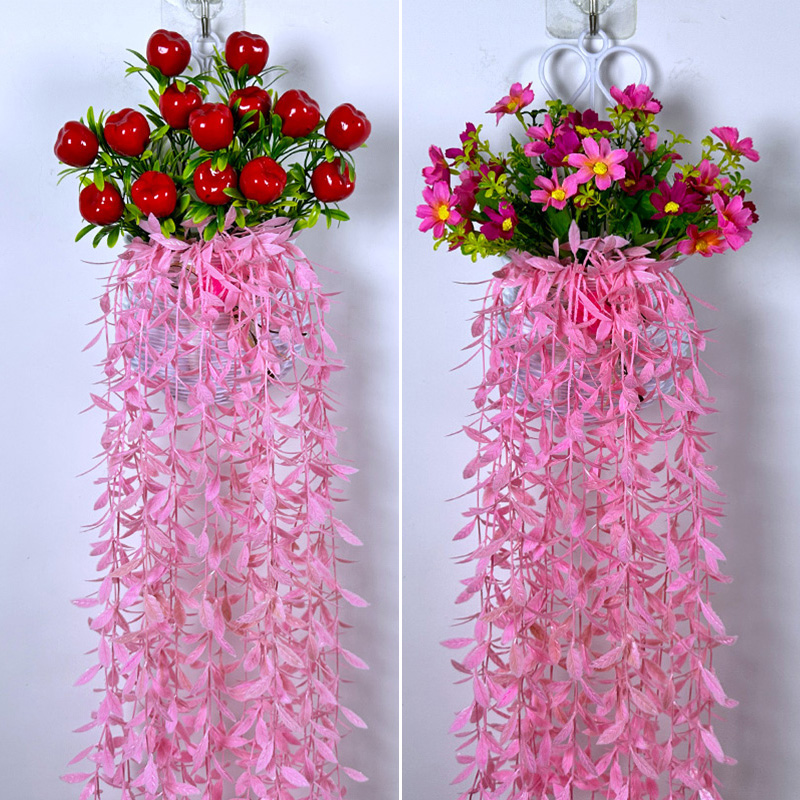 室内客厅壁挂花篮墙上装饰藤条发财果小雏菊塑料花卉绢花假花绿植