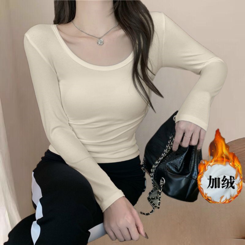 银狐绒冬季新款保暖打底衫内衣女加绒加厚修身内搭圆领长袖恤上衣