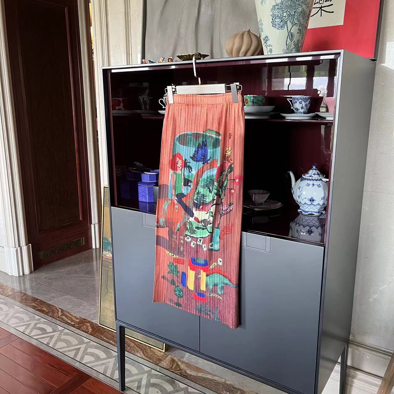 MYL 褶皱印花半裙2023夏季新品时尚休闲直筒中腰中长款半身裙