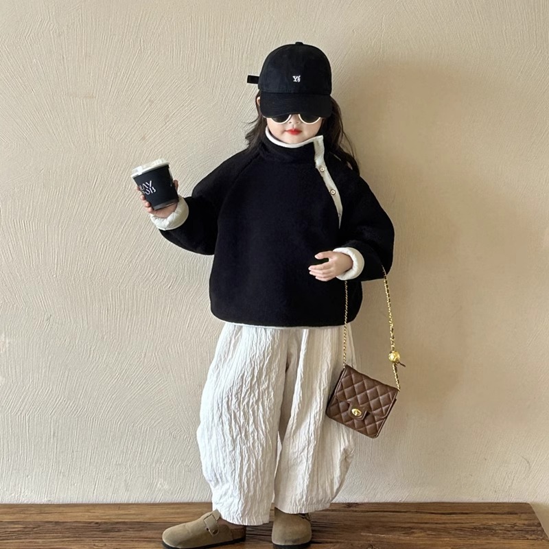 男女童韩版加厚上衣套装2024秋冬童装儿童夹棉毛绒外套加绒休闲裤