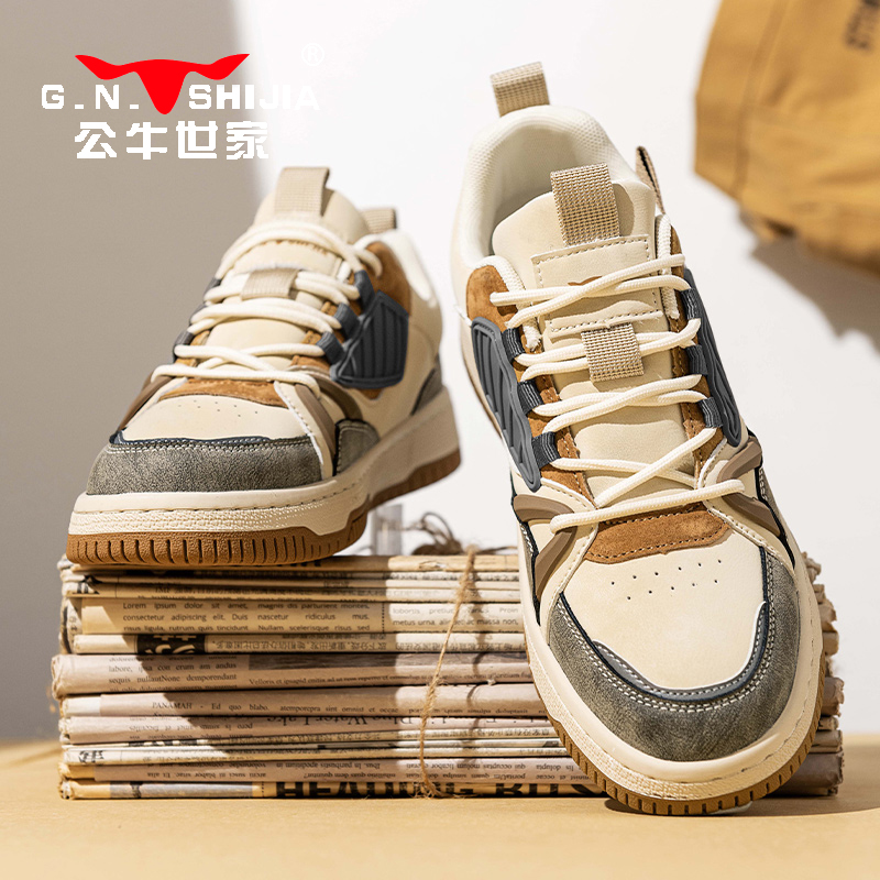 公牛世家新款春秋季休闲运动透气户外百搭复古潮流底耐磨男鞋
