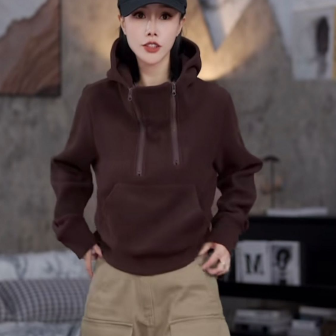 高级感时尚气质2024秋季新款韩版宽松显瘦徳绒连帽上衣