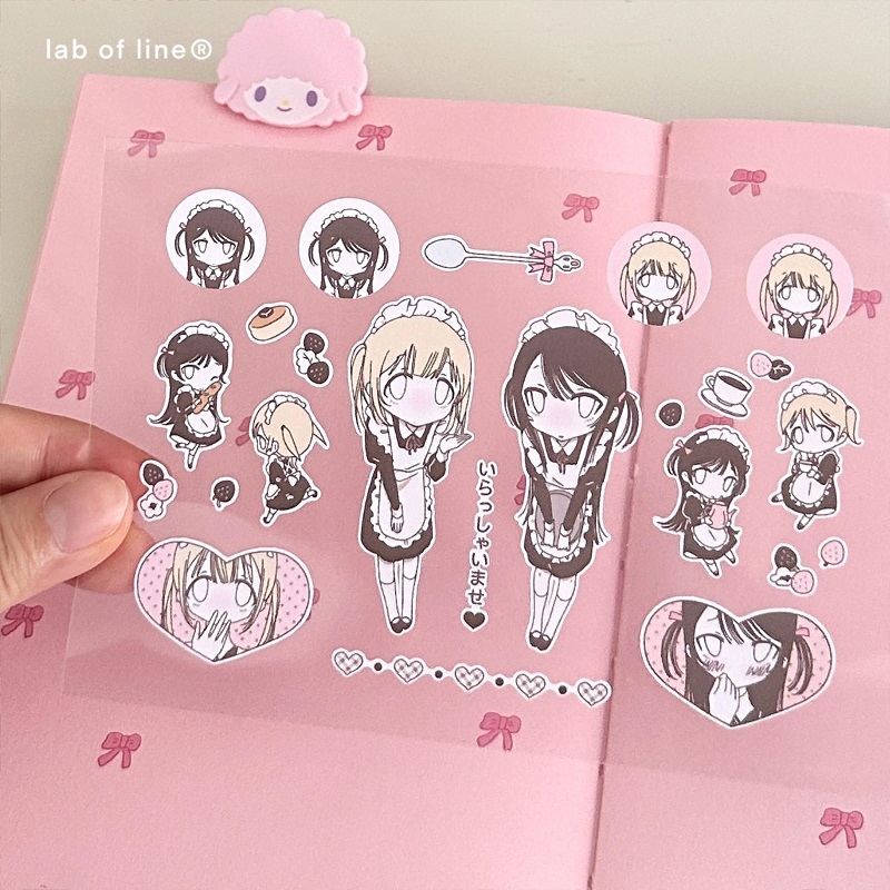 线条研究室 情人节限定咖啡屋 新品原创古早女仆装饰贴纸手账素材