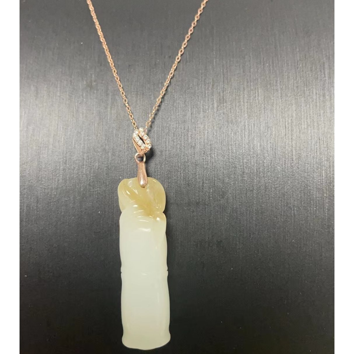 和田玉纯手工俄糖白竹节镶嵌女款吊坠