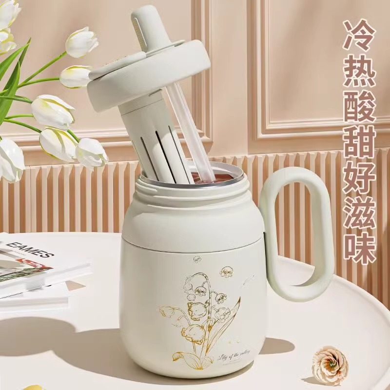 大肚保温杯女生简约316陶瓷内胆茶水分离办公室高档泡茶杯半
