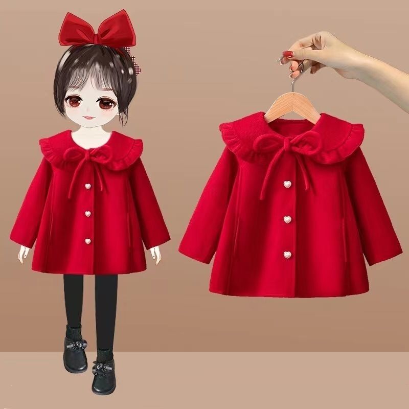 女童秋冬装毛呢外套2024新款小童洋气时髦呢大衣女宝宝冬季儿童装