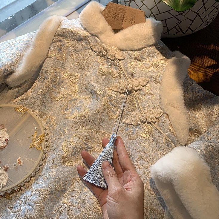 女童旗袍冬新款儿童连衣裙秋冬款拜年服洋气女宝宝加绒加厚公主裙