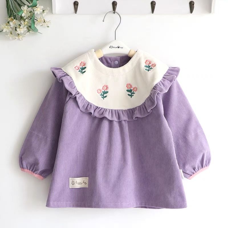 女孩罩衣宝宝吃饭防水防脏秋冬长袖围裙儿童外穿围兜可爱反穿衣