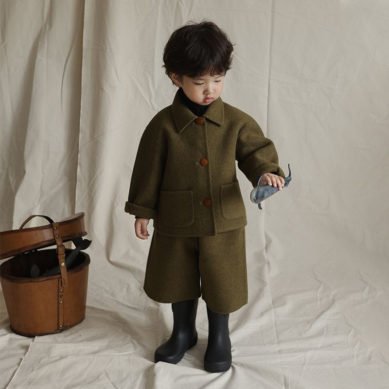 男童套装2024新款秋冬双面呢中小童韩版炸街女童潮帅气儿童两件套