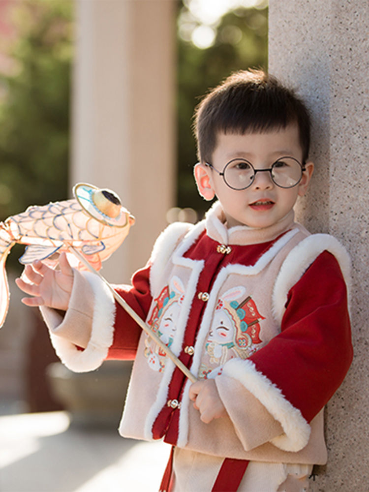 儿童拜年服服儿童中国风唐装宝宝周岁礼服过年喜庆国潮冬款套装