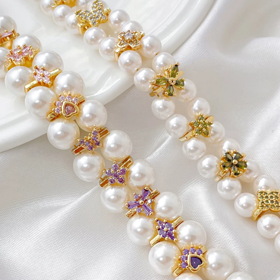 14K保色铜彩锆双排隔片diy手工饰品串珠配件