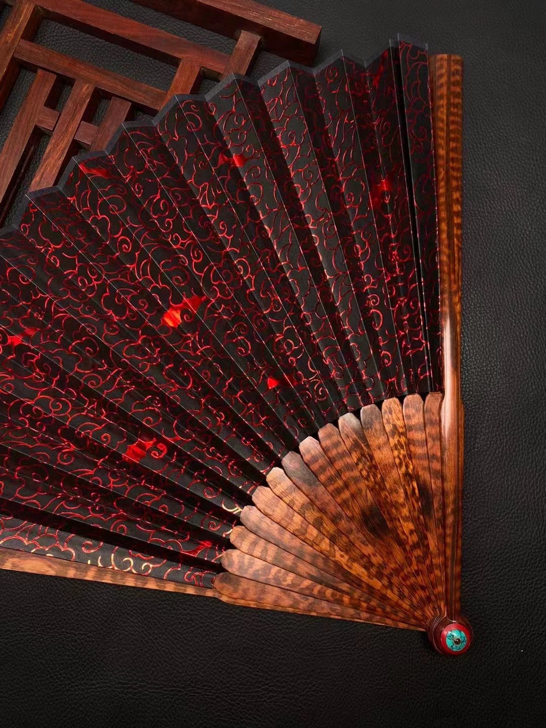 郑连发精工倒开肩蛇纹木和尚头油纸祥云扇面95寸16方2.0