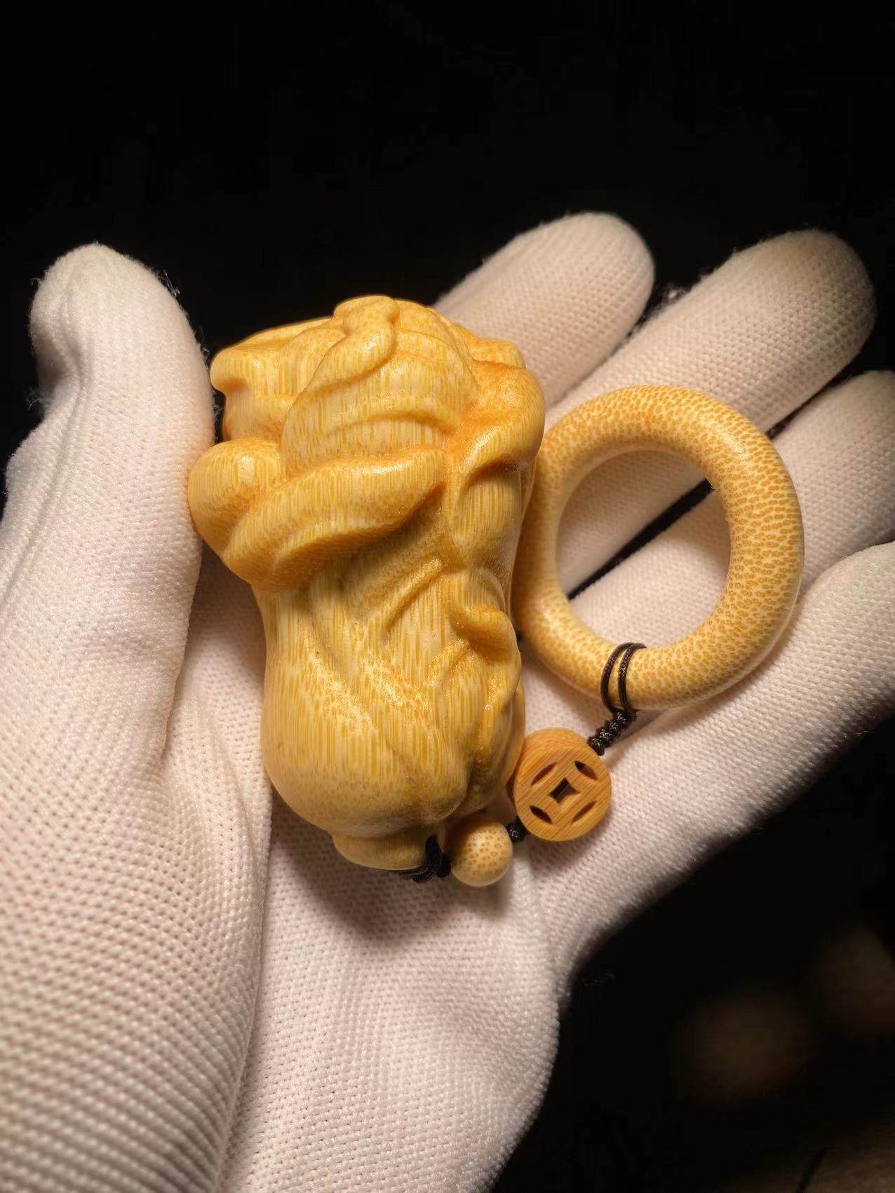 【竹安阁】实心竹白菜（百财）手把件 送文玩油、罐