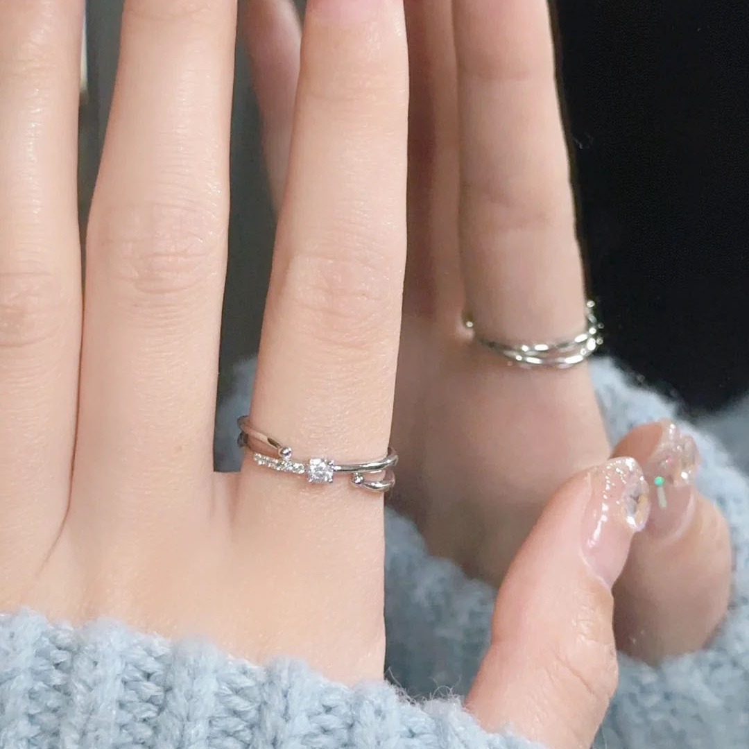 925银戒指 s925纯银轻奢小众超闪锆石ins风高级设计感开口戒指