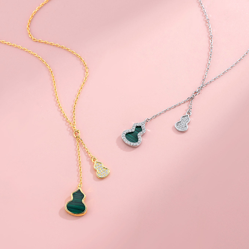 坠链均925银 S925纯银流行时尚设计项链锁骨链镂空葫芦吊坠锁骨链