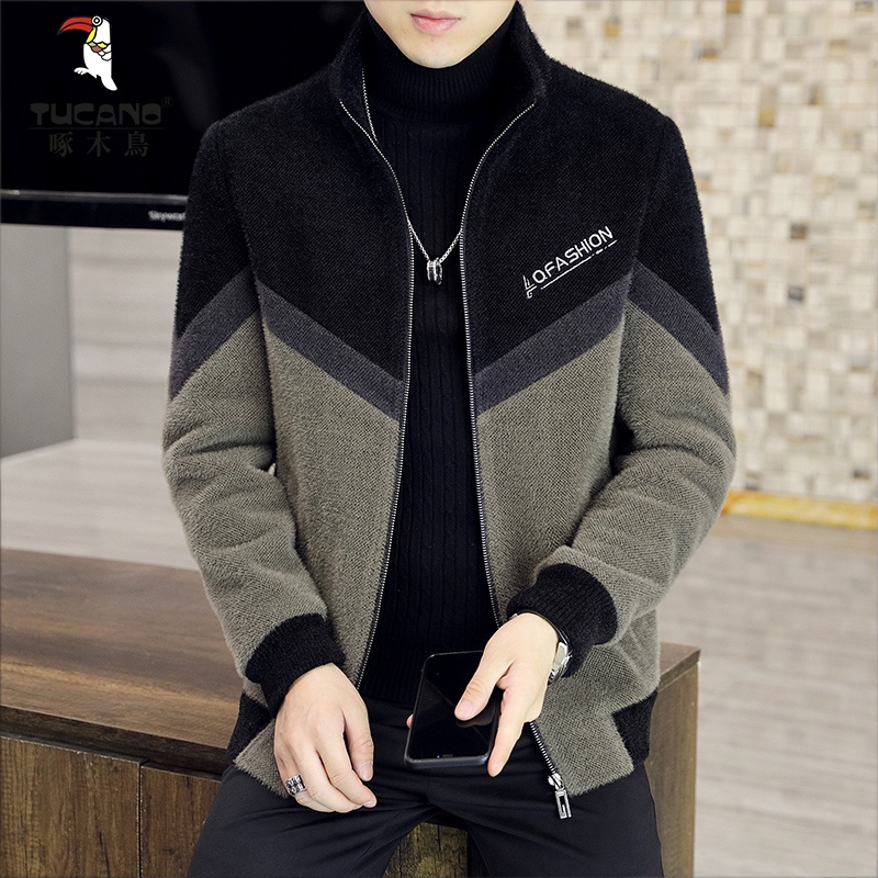 啄木鸟男士毛呢大衣2023秋冬款呢子外套休闲男装加棉加厚夹克风衣