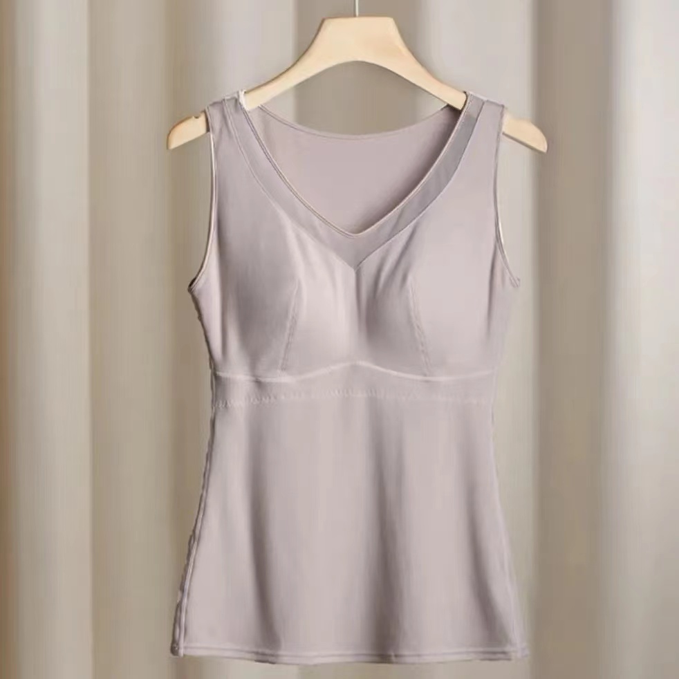 保暖内衣内搭免穿文胸大码背心带胸垫一体秋冬季加绒女背心打底