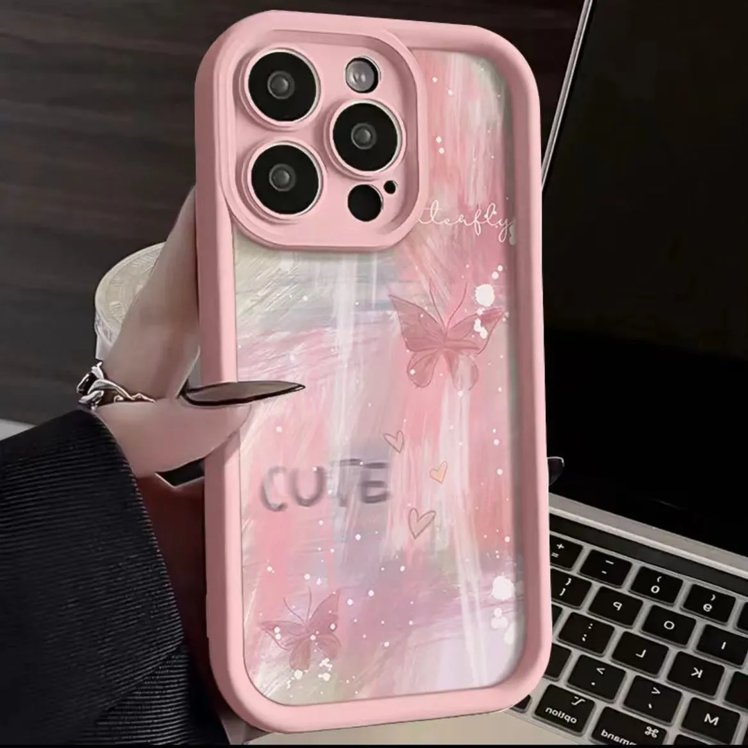 粉彩蝴蝶苹果手机壳iPhone15promax磨砂1413硅胶xsmax新款软壳78