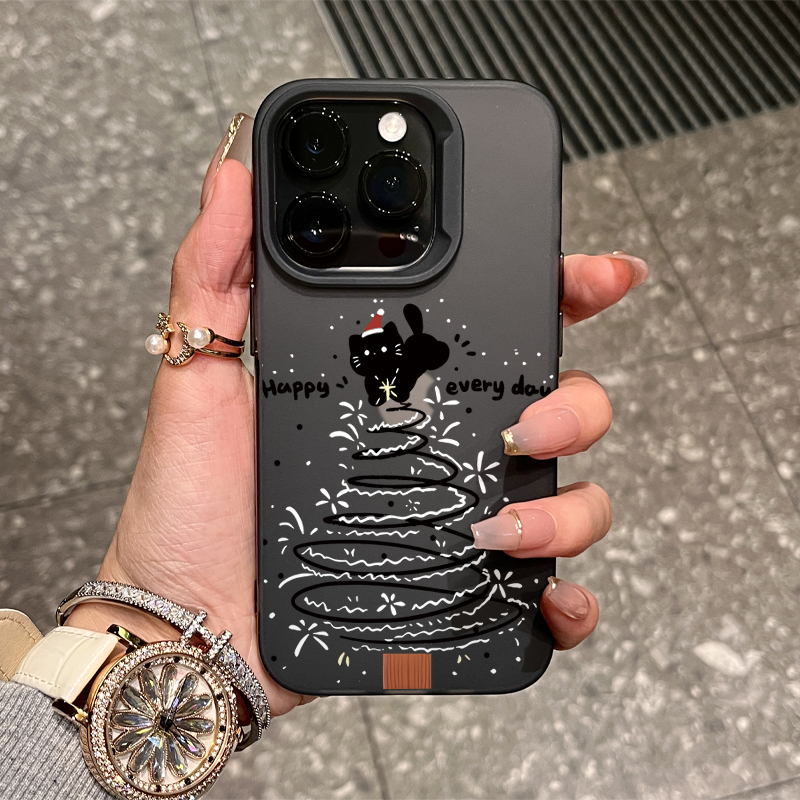 趣味圣诞树黑猫适用iPhone15/14promax手机壳苹果13/12/11软套xr