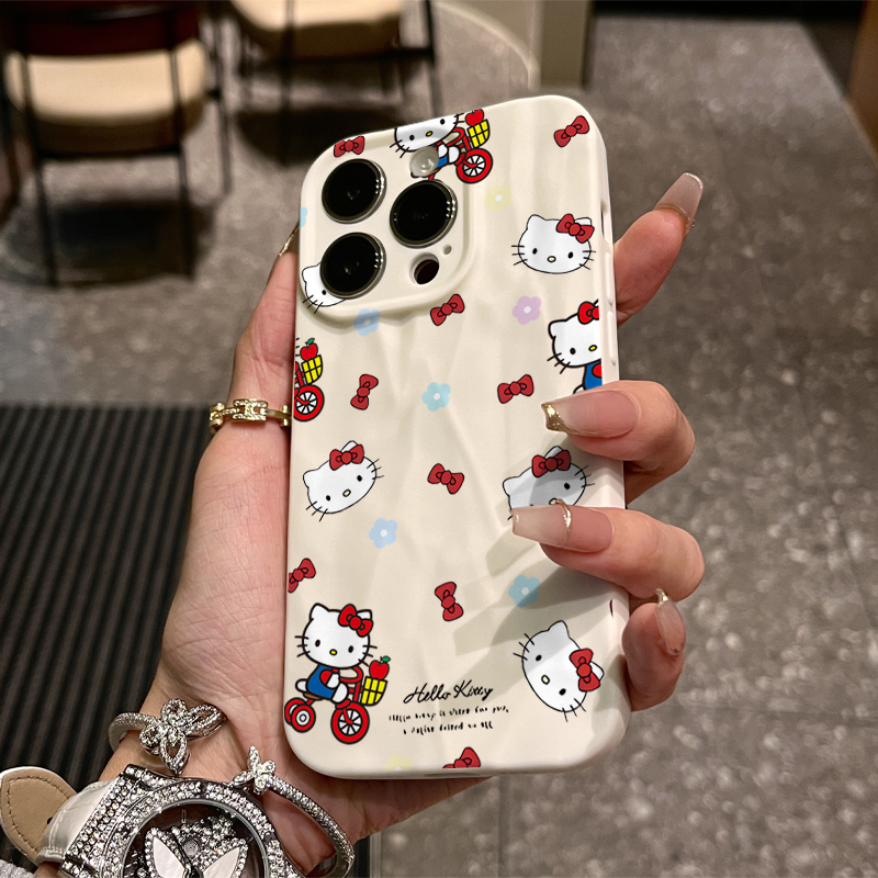 蝴蝶结凯蒂适用iPhone15/14promax褶皱手机壳苹果13/12/11高级感