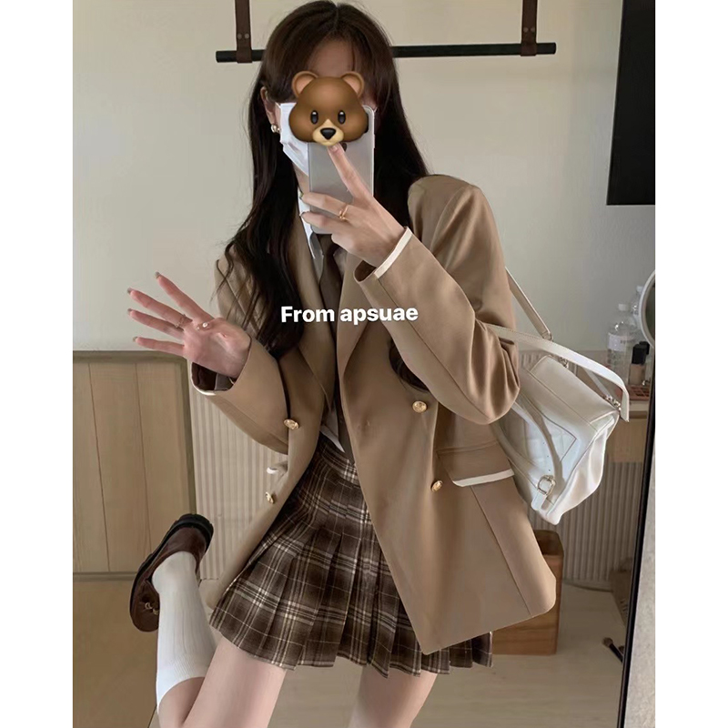 白水女【秋季清仓款】卡其色西装外套气质衬衫学院风套装B2091099