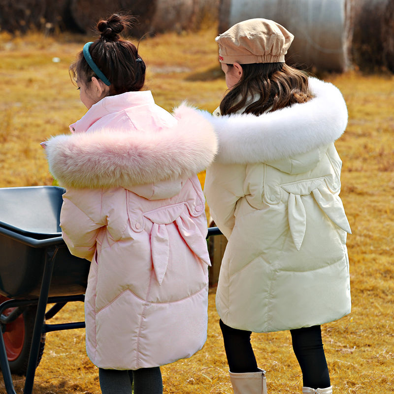 免洗女童羽绒服中长款加厚2024新款儿童装中大童韩版洋气冬季外套