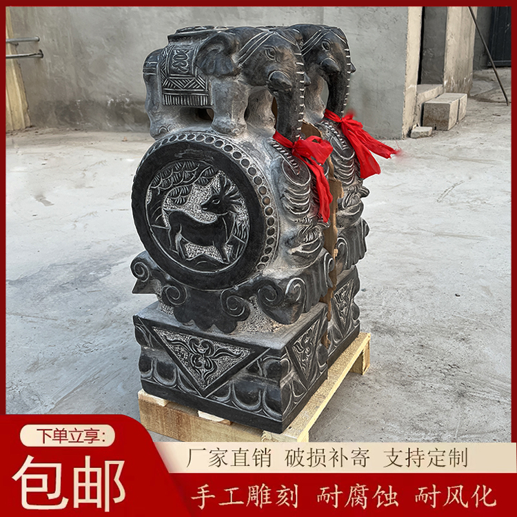 石雕门墩抱鼓石一对青石仿古做旧麒麟小象石狮子家用门口石鼓石墩
