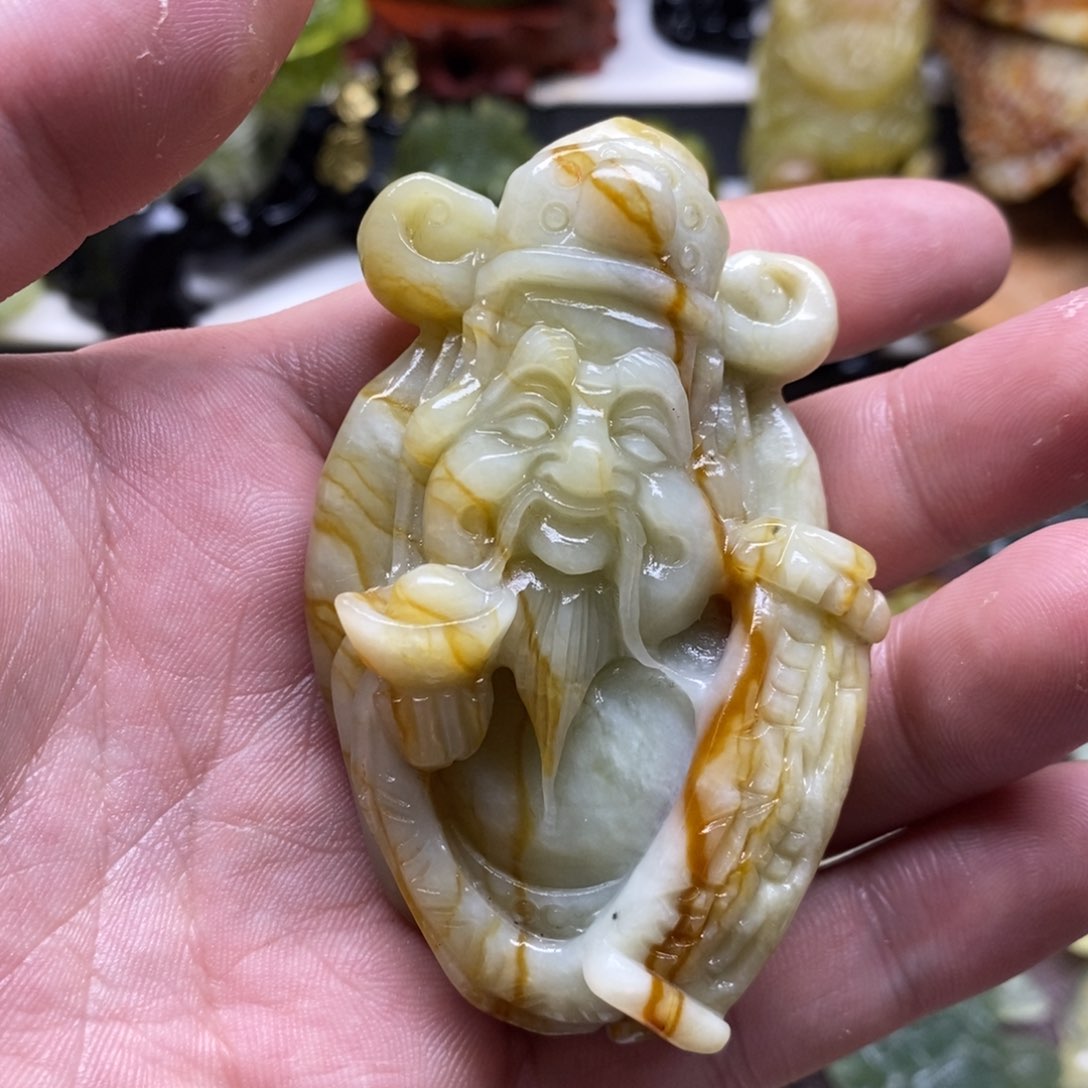 岫玉财神手把未镶嵌