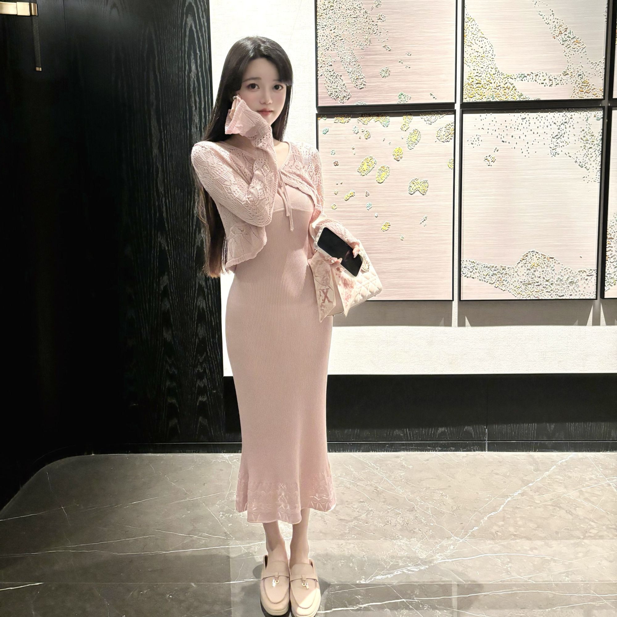 小姨妈yoobaby爱丽丝醋酸丝连衣裙艾丽醋酸开衫针织秋冬长袖开衫