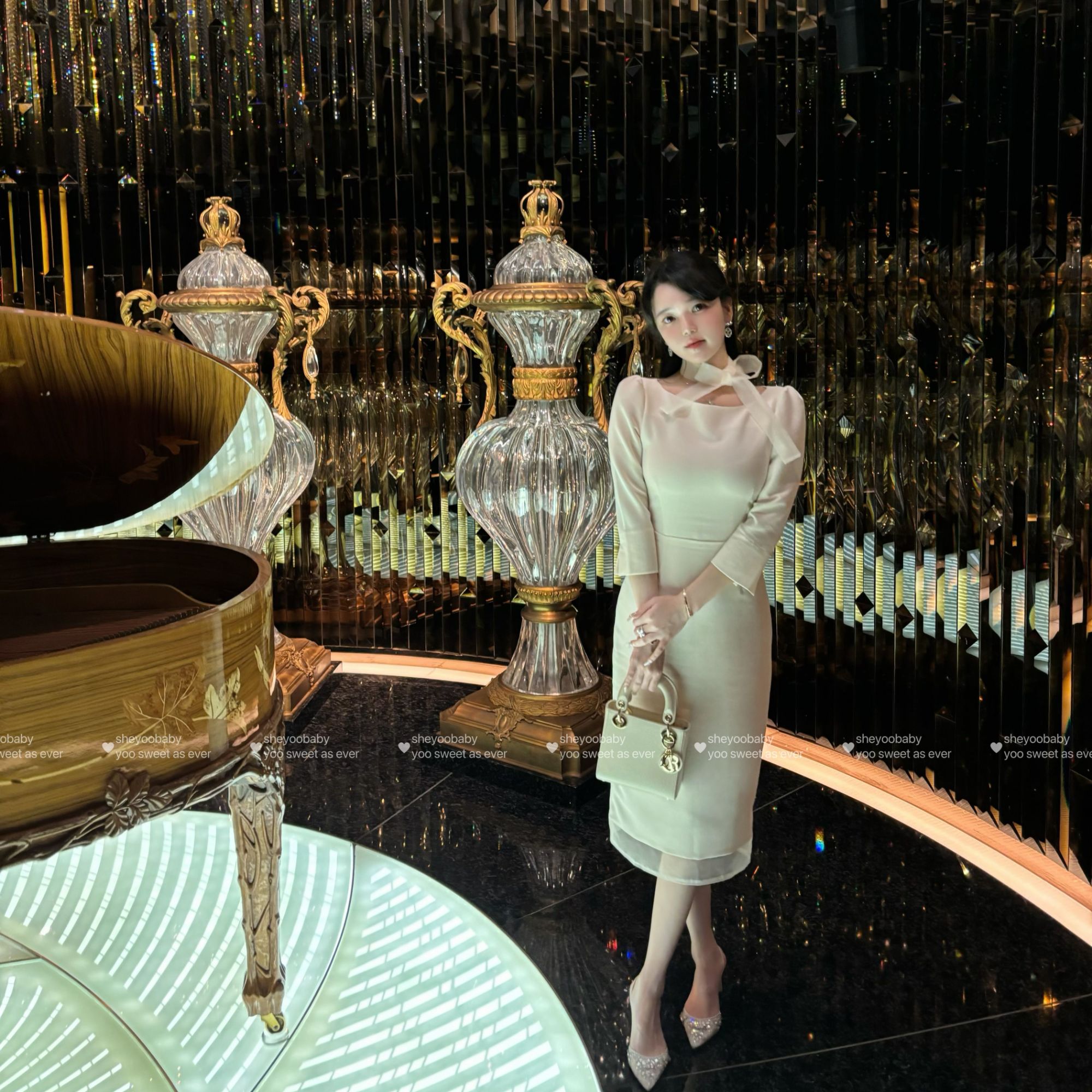 小姨妈yoobaby AKoya白珍珠连衣裙夏季高贵气质连衣裙