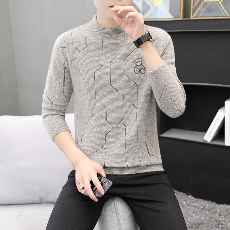 半高领仿貂绒毛衣男士打底针织衫冬季韩版潮流帅加厚内搭中领线衣