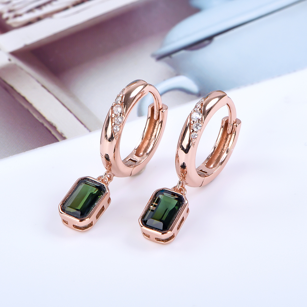 宇彩925碧玺耳扣耳饰耳夹小清新时尚百搭自然潮流天然碧玺绿色