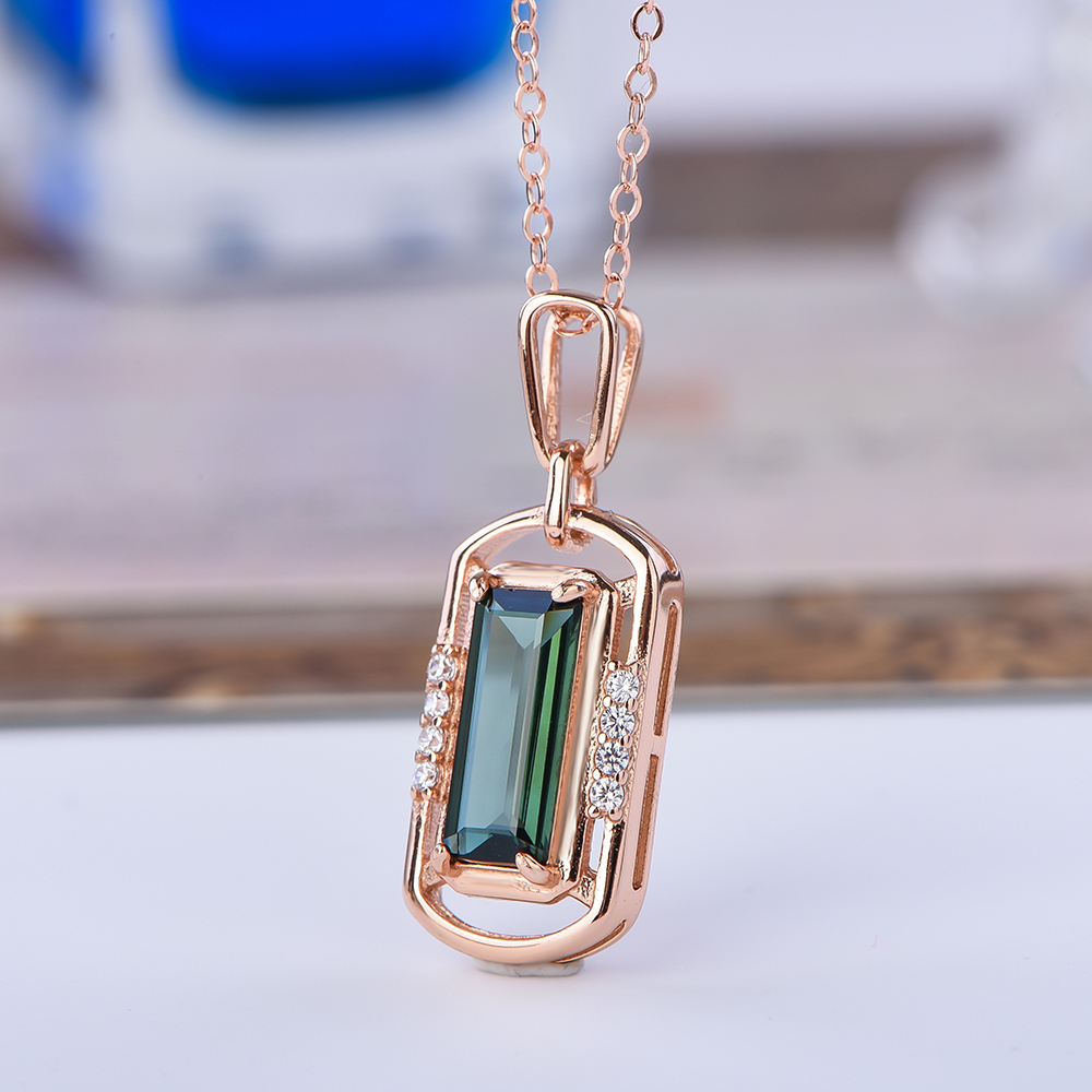 宇彩925银镶绿碧玺项链设计师时尚百搭女士简约灵动素款坠链绿色