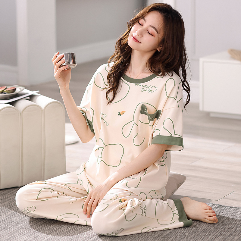 A001-A099 睡衣春秋新款长袖长裤家居服宽松可外穿套装