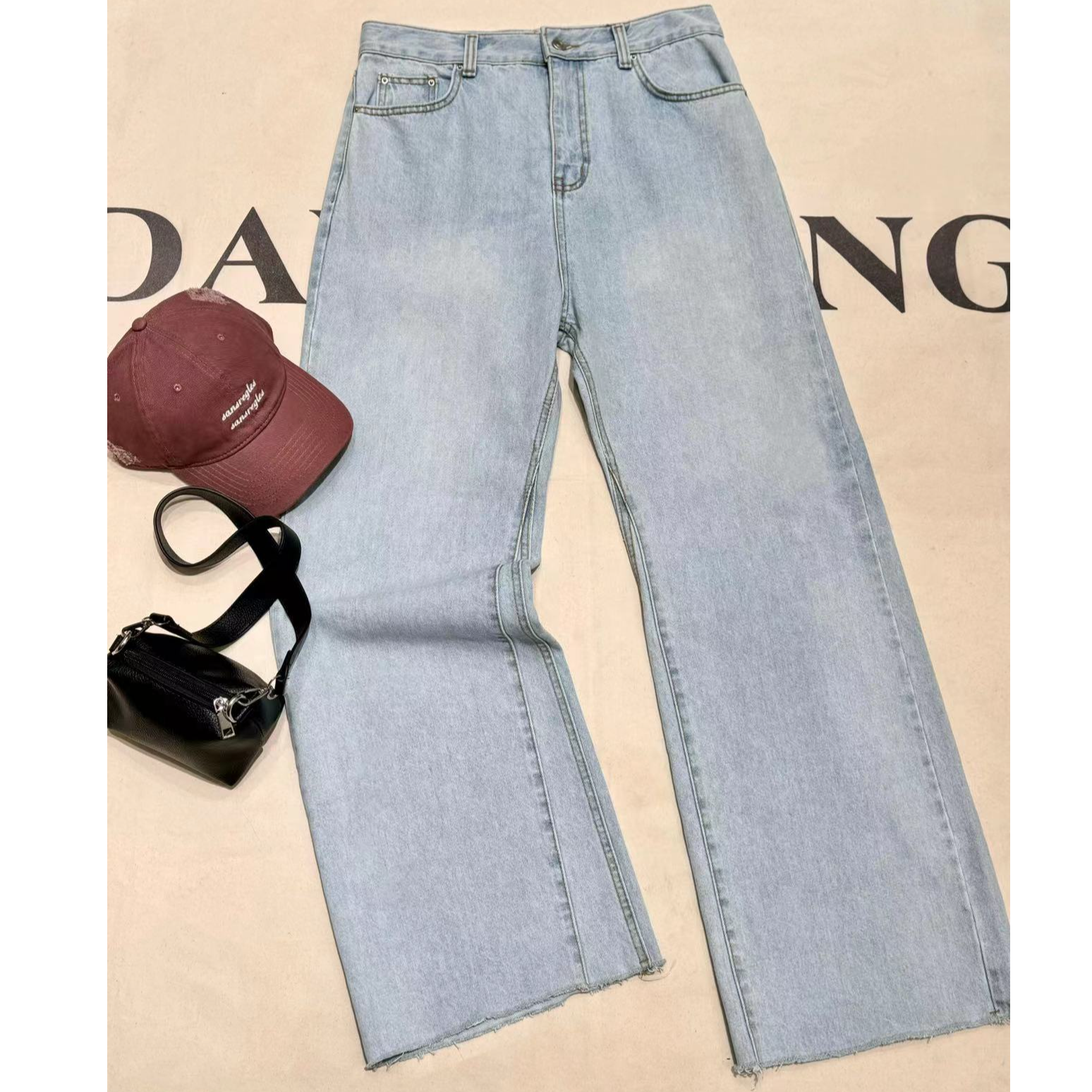[68岁小姐姐]韩国100%棉浅色高腰直筒阔腿拖地牛仔裤DHP8092 2006