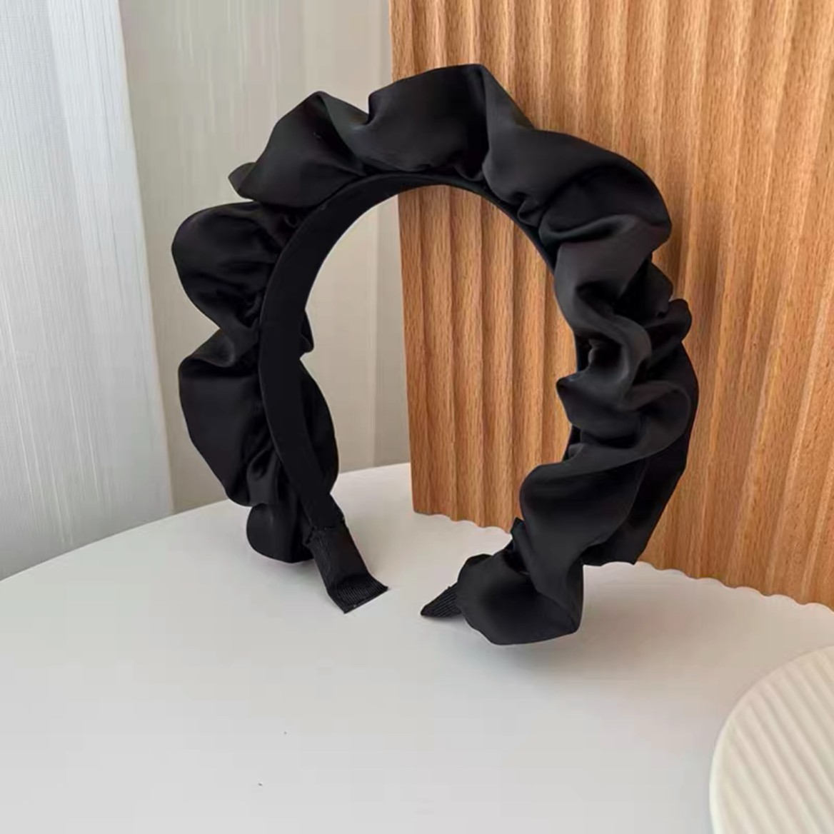 5091高颅顶褶皱小百搭黑色网红缎面发箍韩版宽边头发夹子发箍饰